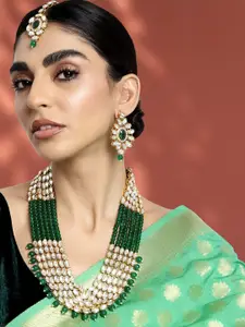 Peora Gold-Plated & Green Kundan Studded Necklace Set