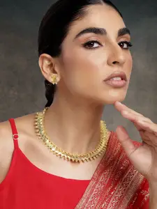 Peora Women Gold-Plated Choker Necklace & Earrings