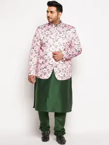 VASTRAMAY Men Green Floral Kurta with Churidar