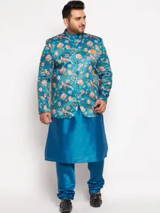 VASTRAMAY Men Turquoise Blue Kurta with Churidar