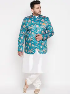 VASTRAMAY Men Plus Size White Regular Kurta with Churidar & Bandhgala Jodhpuri
