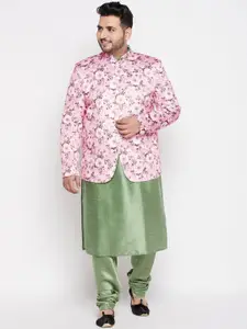VASTRAMAY Men Green Floral Kurta with Churidar