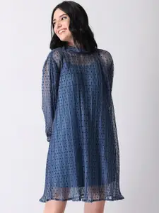 FabAlley Blue Net A-Line Dress