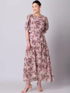 FabAlley Pink Floral Georgette Maxi Dress