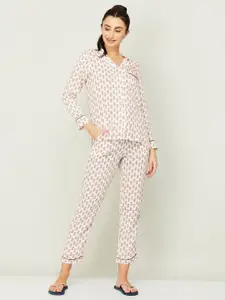 Ginger by Lifestyle Women White & Red Printed Night suit