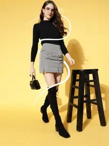 Berrylush Women Elegant Black Ribbed Knits Bits Sweater