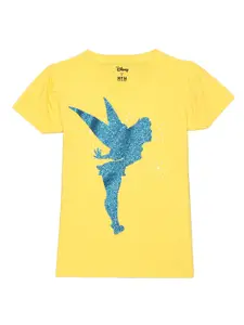 Disney by Wear Your Mind Girls Yellow Printed Applique T-shirt
