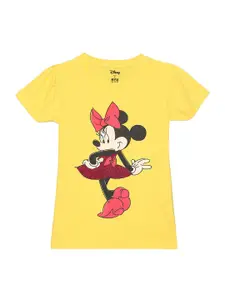 Disney by Wear Your Mind Girls Yellow Printed Applique T-shirt