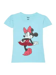 Disney by Wear Your Mind Girls Blue Printed Applique T-shirt