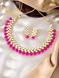 Peora Magenta Traditional Gold Plated Kundan Choker Necklace Jewellery Set