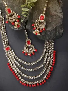 Peora Gold-Plated & Red Kundan Studded Necklace Set