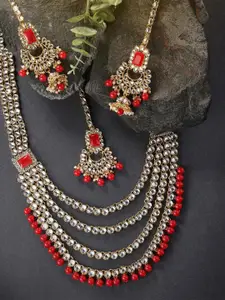 Peora Gold-Plated & Red Kundan Studded Necklace Set