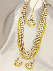 Peora Yellow Gold Plated Kundan Beads Studded Necklace Jewellery Set