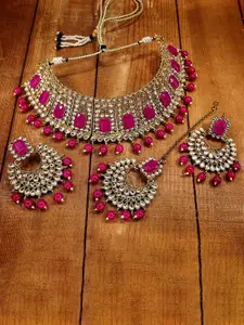 Peora Gold-Plated & Pink Kundan Studded Necklace Set