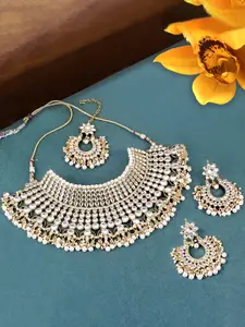 Peora White Traditional Gold Plated Kundan Choker Necklace Jewellery Set