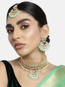 Peora Gold-Plated & Green Kundan Studded Necklace Set