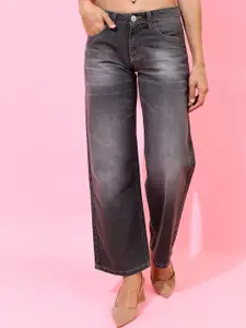 Tokyo Talkies Women Grey Straight Fit Slash Knee Light Fade Jeans