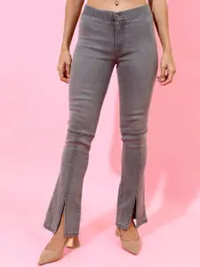 Tokyo Talkies Women Grey Bootcut Slash Knee Heavy Fade Jeans