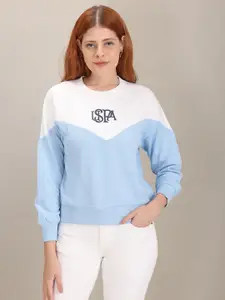 U.S. Polo Assn. Women U S Polo Assn Women Women Blue & White Colourblocked Sweatshirt