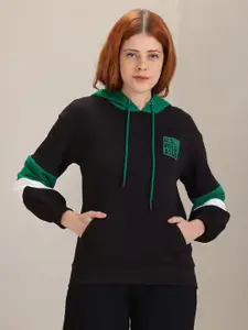 U.S. Polo Assn. Women Black Solid Hooded Sweatshirt