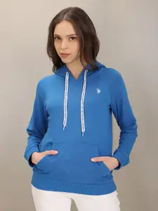 U.S. Polo Assn. Women Blue Solid Hooded Sweatshirt