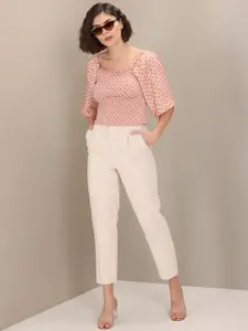 U.S. Polo Assn. Women U S Polo Assn Women Pink & Mustard Yellow Polka Dots Printed Smocked Top