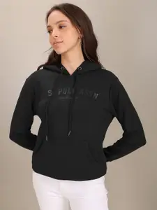 U.S. Polo Assn. Women U S Polo Assn Women Black Brand Logo Printed Hooded Sweatshirt