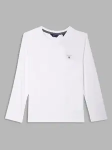 GANT Boys White V-Neck Organic Cotton Applique T-shirt