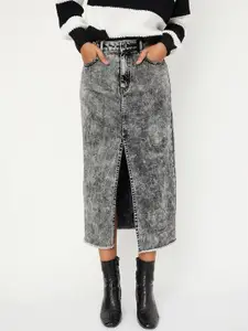 MAX ALAYA F x URB_N Women Front Slit Denim Skirt