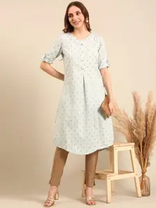 Anouk Blue Geometric Embroidered Extended Sleeves Sequinned Kurta