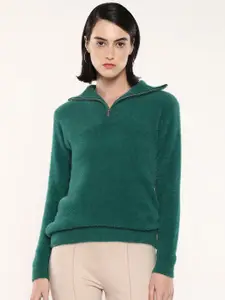 RAREISM Women Solid Mock Collar Pullover