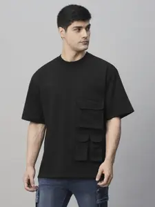 PRONK Men Solid Round Neck Cotton Oversized T-Shirt