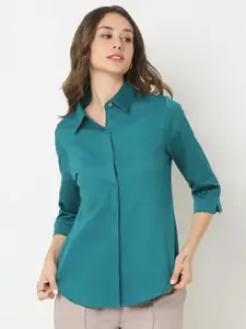NOT SO PINK Women Spread Collar Solid Cotton Casual Shirt