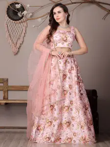 Ethnovog Floral Printed Semi-Stitched Lehenga & Blouse With Dupatta