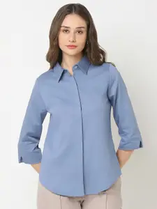 NOT SO PINK Women Spread Collar Solid Cotton Casual Shirt