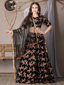 Ethnovog Floral Embroidered Semi-Stitched Velvet Lehenga & Blouse With Dupatta