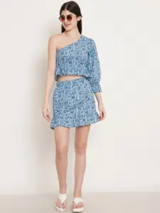 COTLAND FASHION Printed One Shoulder Cotton Top With Skirt