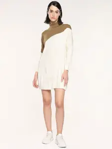 RAREISM Women Colourblocked Turtle Neck Longline Pullover