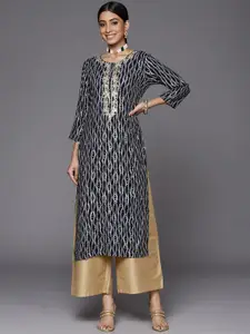 Varanga Shibori Printed Round Neck Sequinned Straight Kurta