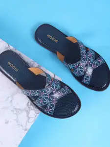 Mochi Women Leather Printed Open Toe Flats