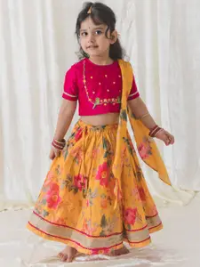Tiber Taber Girls Embroidered Pure Cotton Ready to Wear Lehenga & Blouse With Dupatta