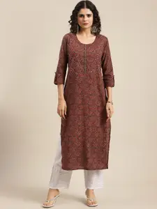 Varanga Ethnic Motifs Printed Cotton Straight Kurta