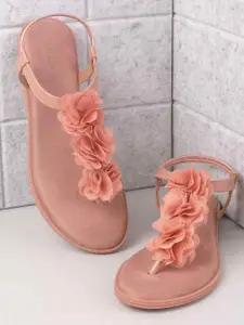 Mochi Women Embellished T-Strap Flats