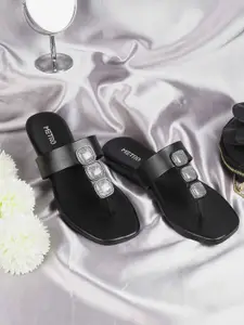 Metro Women Embellished T-Strap Flats