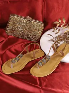 Metro Women Round Toe Backstrap Open Toe Flats Flats With Western - Embellished