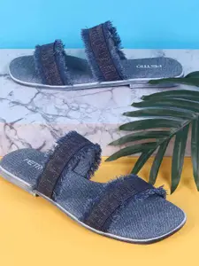 Metro Women Frayed Open Toe Flats