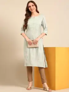Anouk Notched Neck Thread Work Pure Cotton Straight Kurta