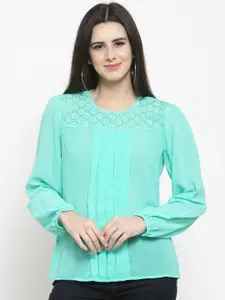 Sera Women Lace Frills Bows and Ruffles Round Neck Top