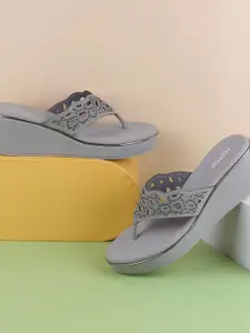 Metro Embellished Wedge Sandals with Laser Cuts