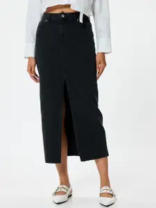 Koton Pure Cotton Front Slit Straight Midi Skirts